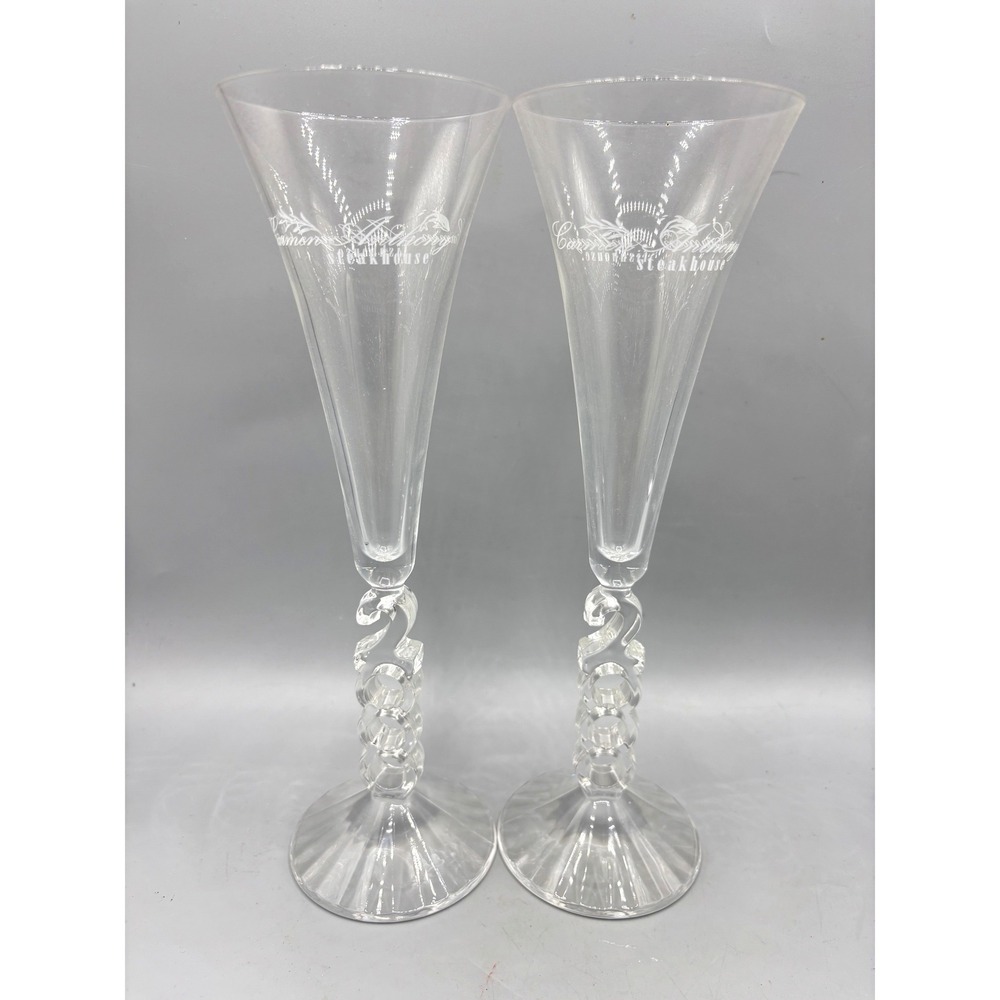 Carmen Anthony Steakhouse 2000 Millennium Champagne Flutes Set of 2 Clear‎ Glass